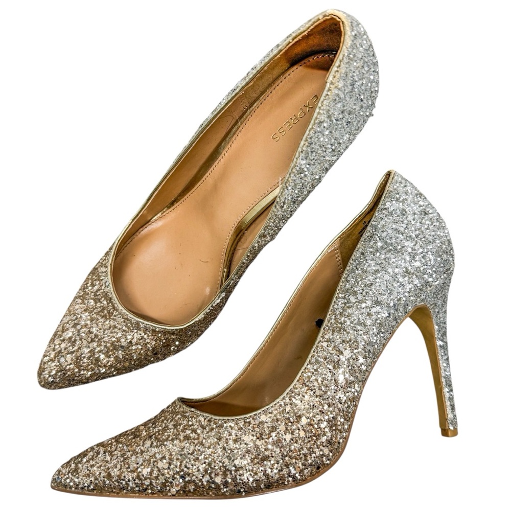 Express Ombré Glitter Silver Gold Heels Women’s 10 - Picture 13 of 13